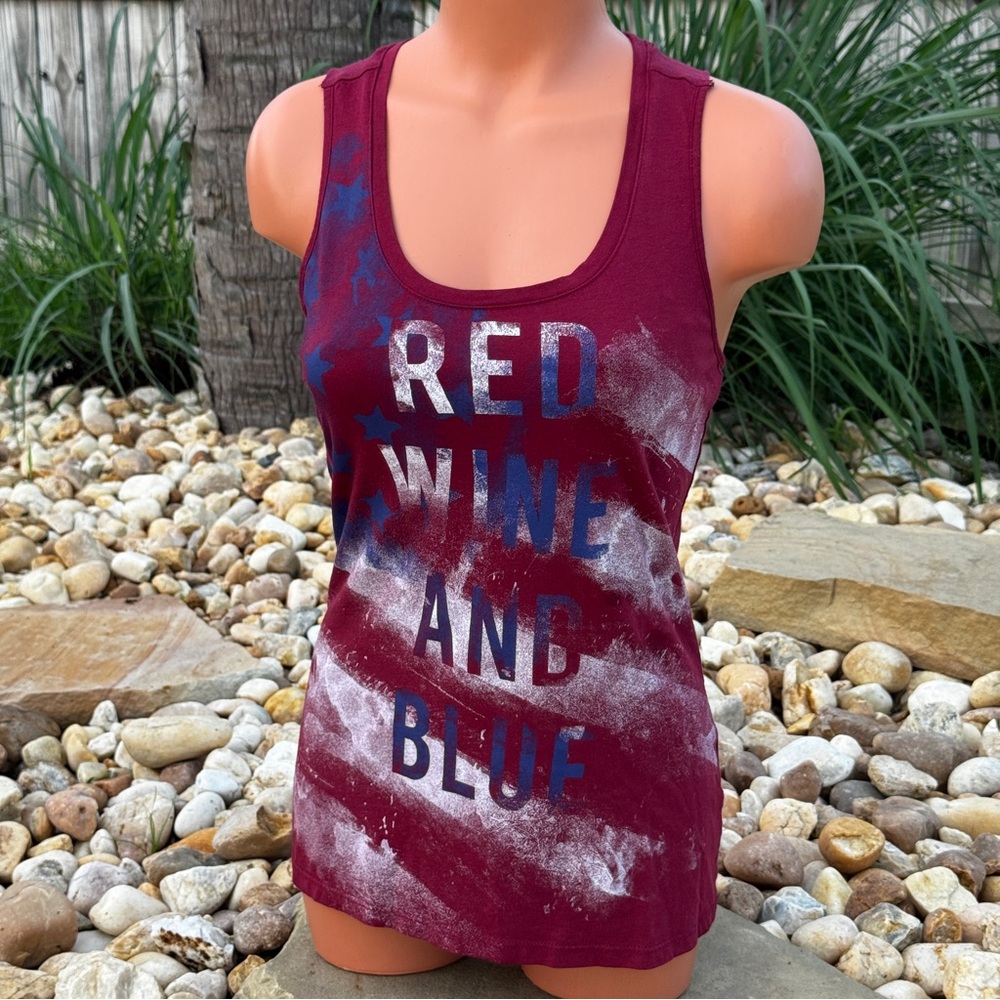 Rock & Republic “Red Wine and Blue” Patriotic Fitted Sleeveless Tank Top Sz S